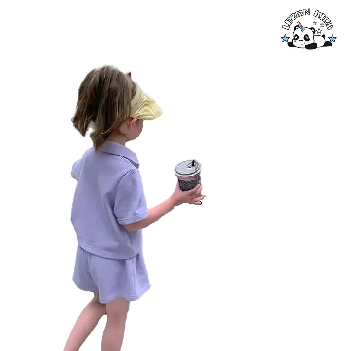 LEZONKIDS - Conjunto de roupas de verão para meninas, camiseta polo esportiva de algodão e shorts, novidades no atacado